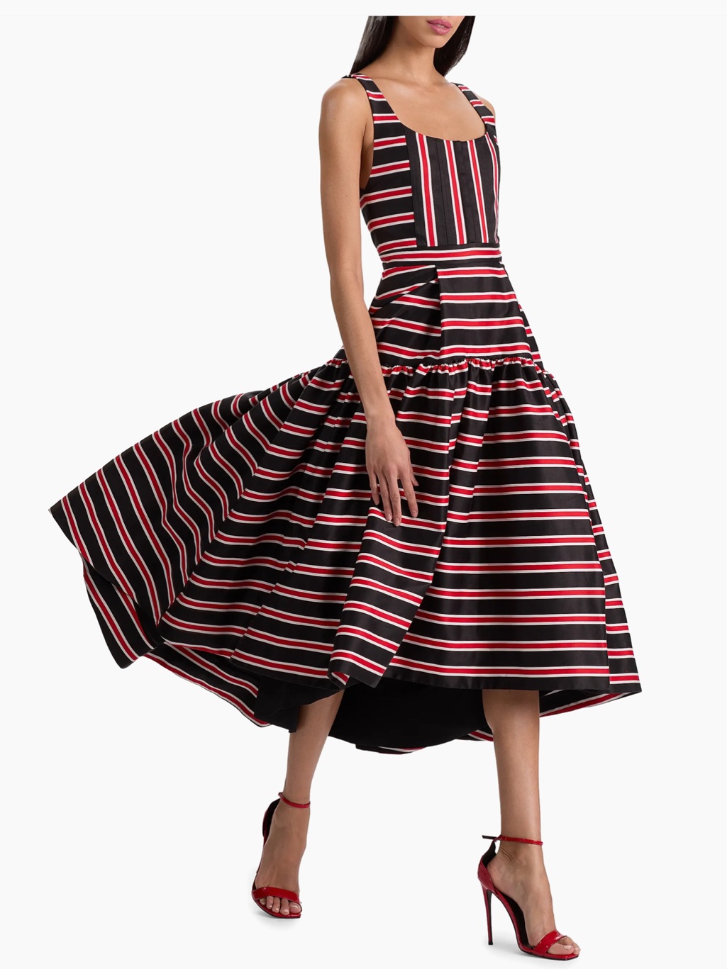 Alice + Olivia Diana Iconic Black Stripe Midi Dress 0 New $660